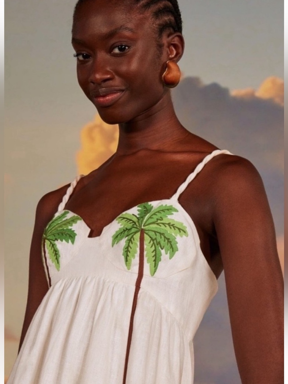 Farm Rio Coconut Tree Embroidered Linen Maxi Dress White Size XL Extra Large - Picture 2 of 4